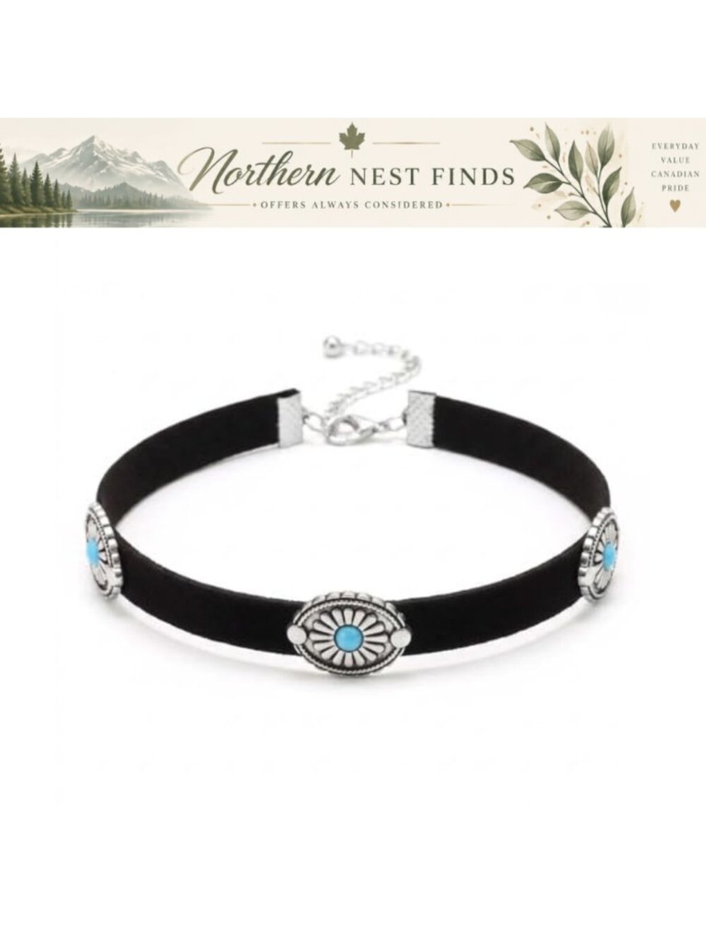 Boho Western Choker Necklace Women Faux Leather Turquoise Pendant Adjustable